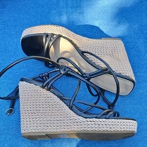 Marc Fisher Black and Tan Wedge Sandals